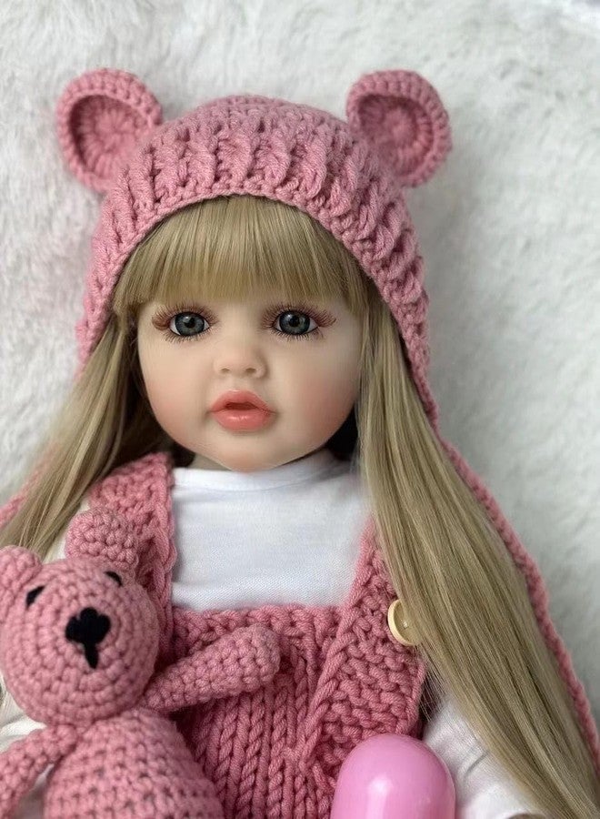 RABRA Reborn Baby Dolls Girl, 22" Beautiful Lifelike Doll Full Body Vinyl Silicone with Long Hair for Kids, Realistic Newborn Baby Doll with Feeding Toy for Birthday Christmas, Multicolor - Image 5
